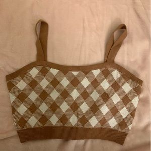 Brown and white plaid pattern crop top